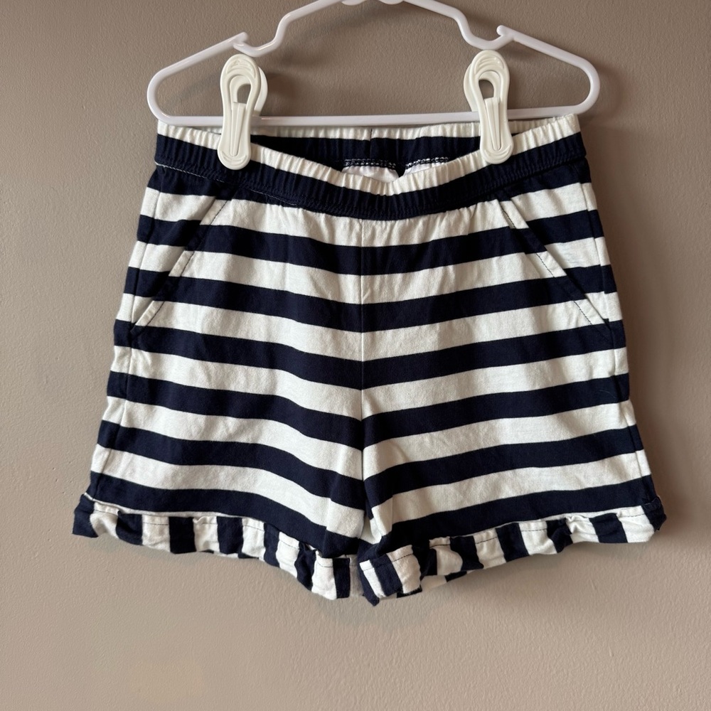 Hanna Andersson Navy and White Striped Ruffle Hem Girls Shorts
